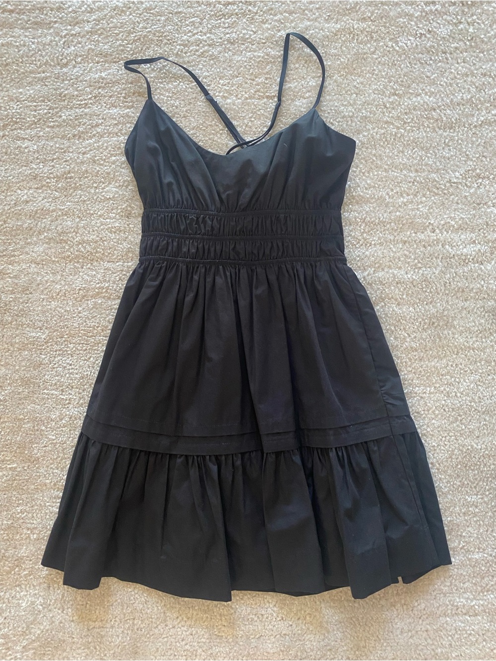 ANTHROPOLOGIE Black Women’s Somerset Dress Spaghetti Strap Tiered Mini